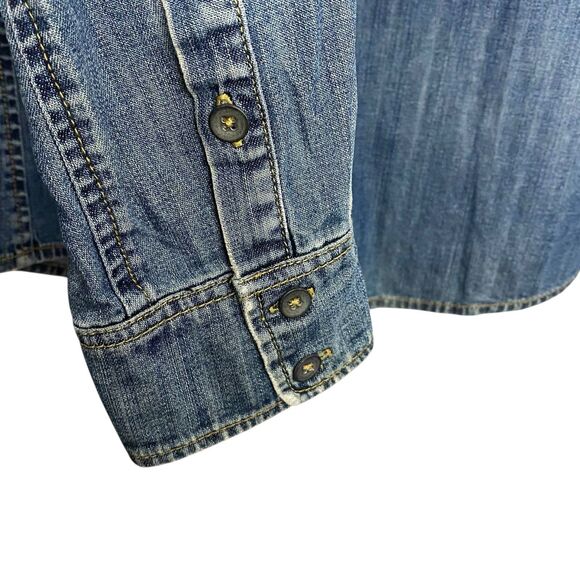 AG Adriano Goldschmied Denim Shirt Women S Blue Chambray Pockets Western Fitted - Picture 9 of 11